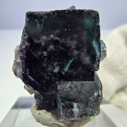 Spécimen rare de cube de fluorite fantôme, vert zonal et violet, Okorusu, Namibie, 27 x 23 x 20 mm 