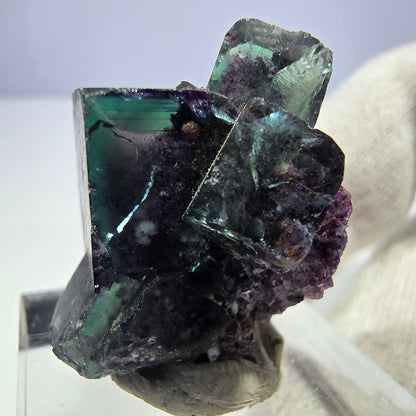 Spécimen rare de cube de fluorite fantôme, vert zonal et violet, Okorusu, Namibie, 27 x 23 x 20 mm 