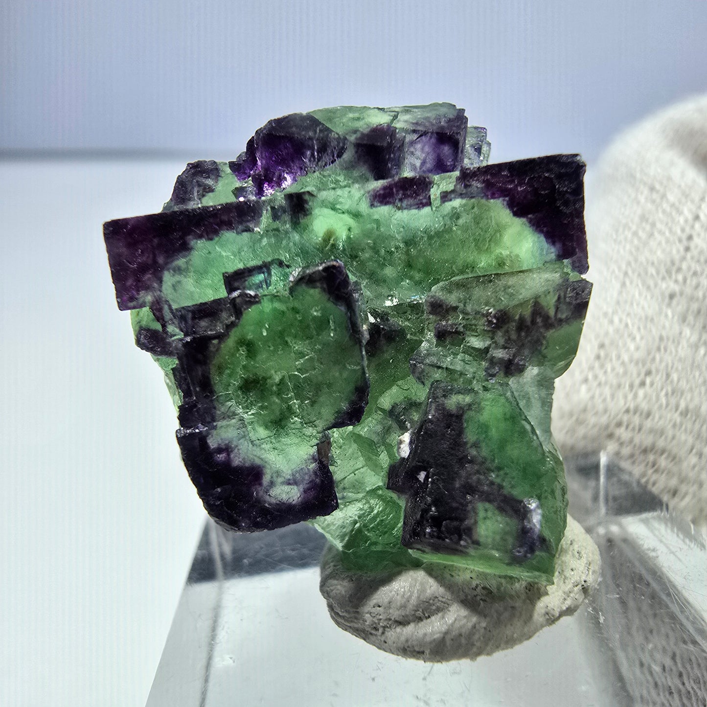 Spécimen rare de cube de fluorite fantôme zonal vert violet Okorusu, Namibie 29*25*16mm 