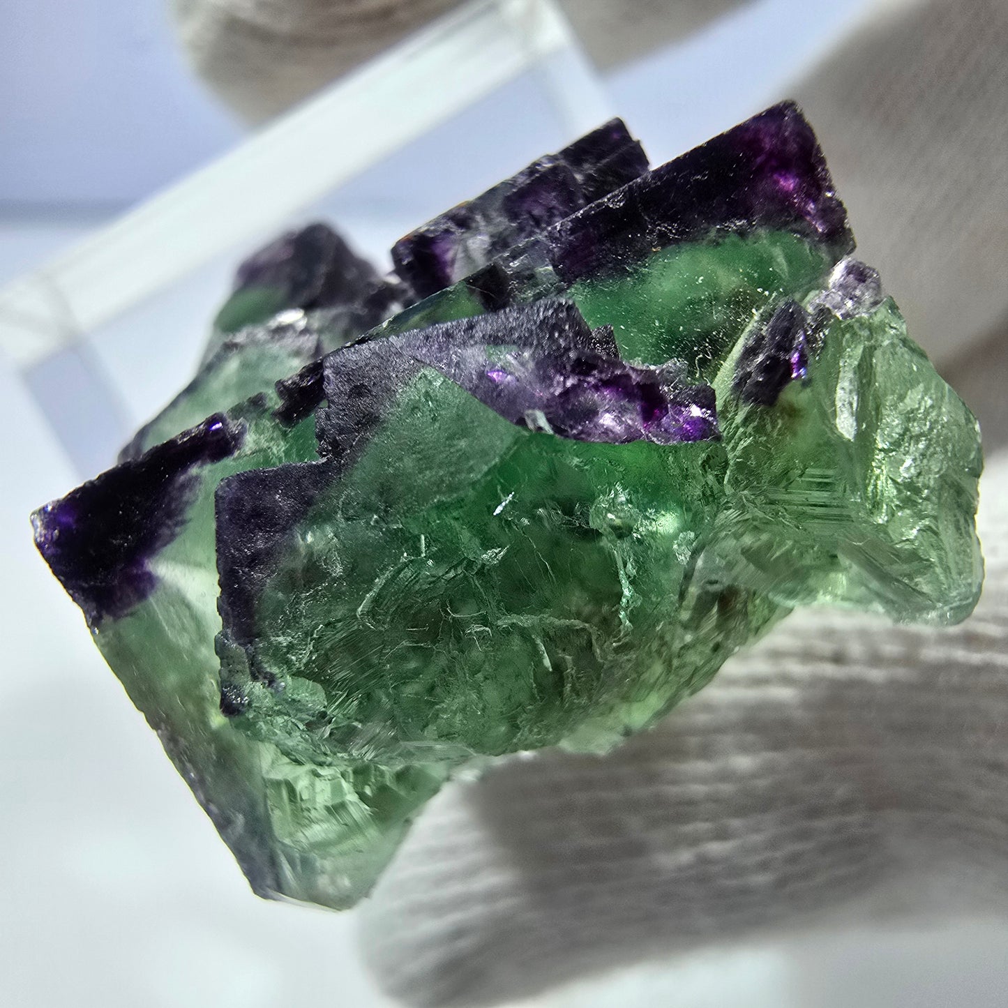 Spécimen rare de cube de fluorite fantôme zonal vert violet Okorusu, Namibie 29*25*16mm 