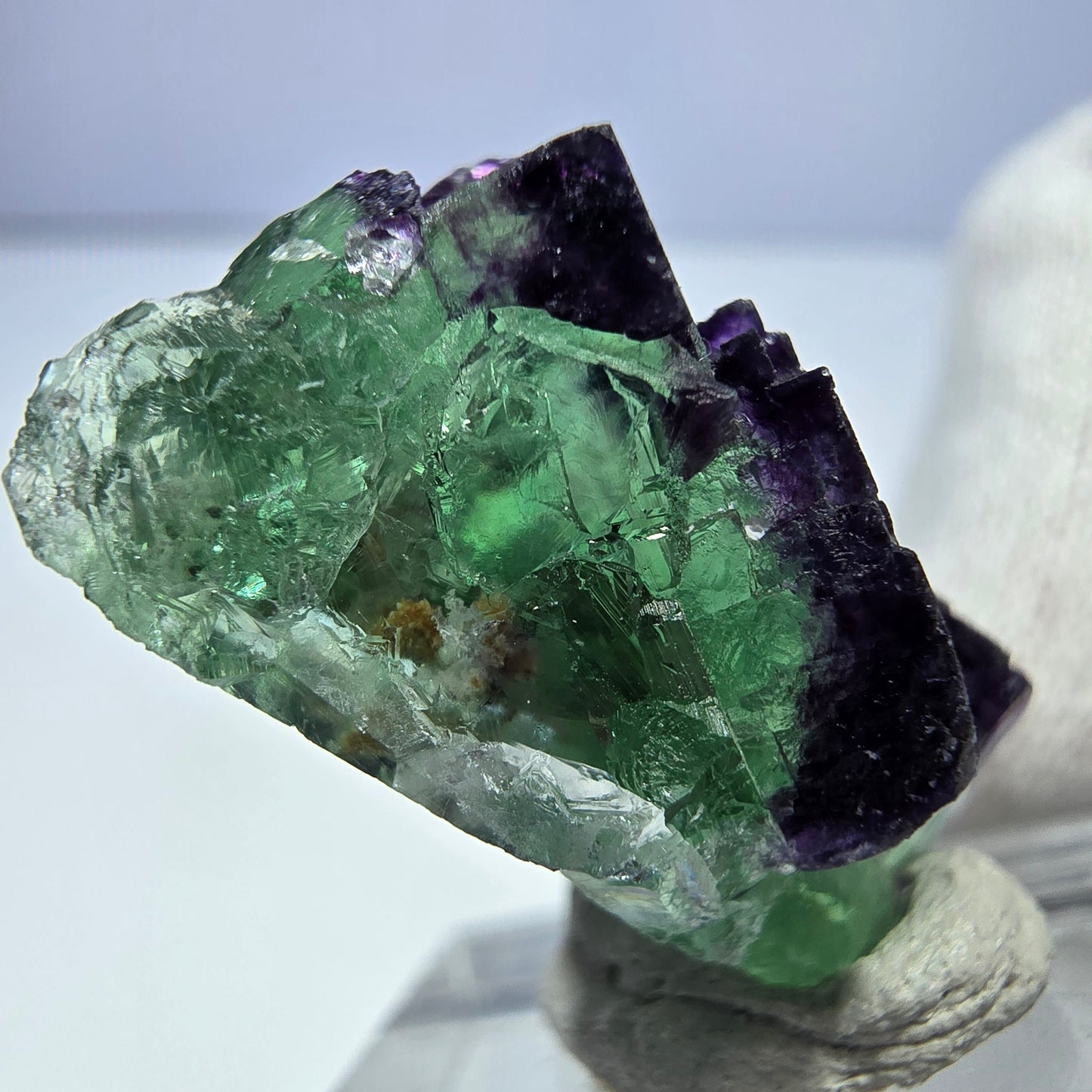 Spécimen rare de cube de fluorite fantôme zonal vert violet Okorusu, Namibie 29*25*16mm 