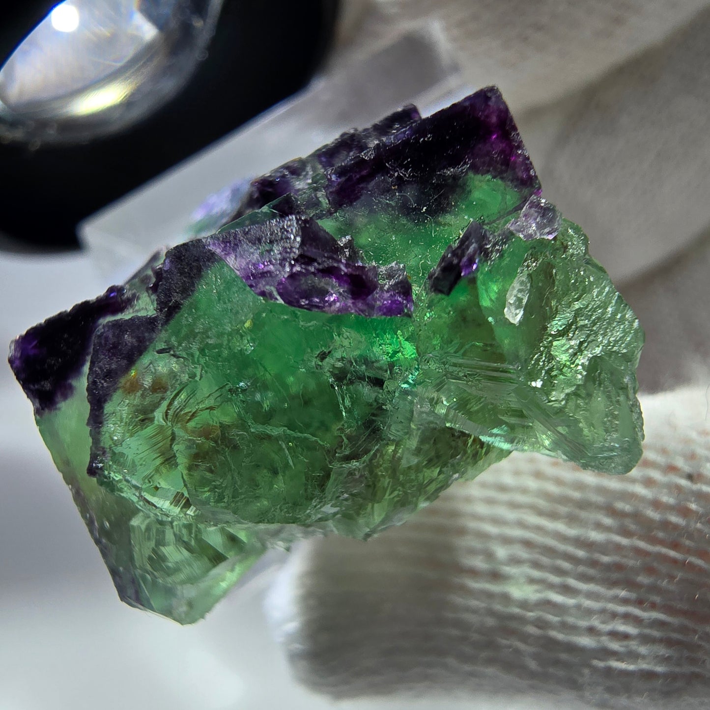 Spécimen rare de cube de fluorite fantôme zonal vert violet Okorusu, Namibie 29*25*16mm 