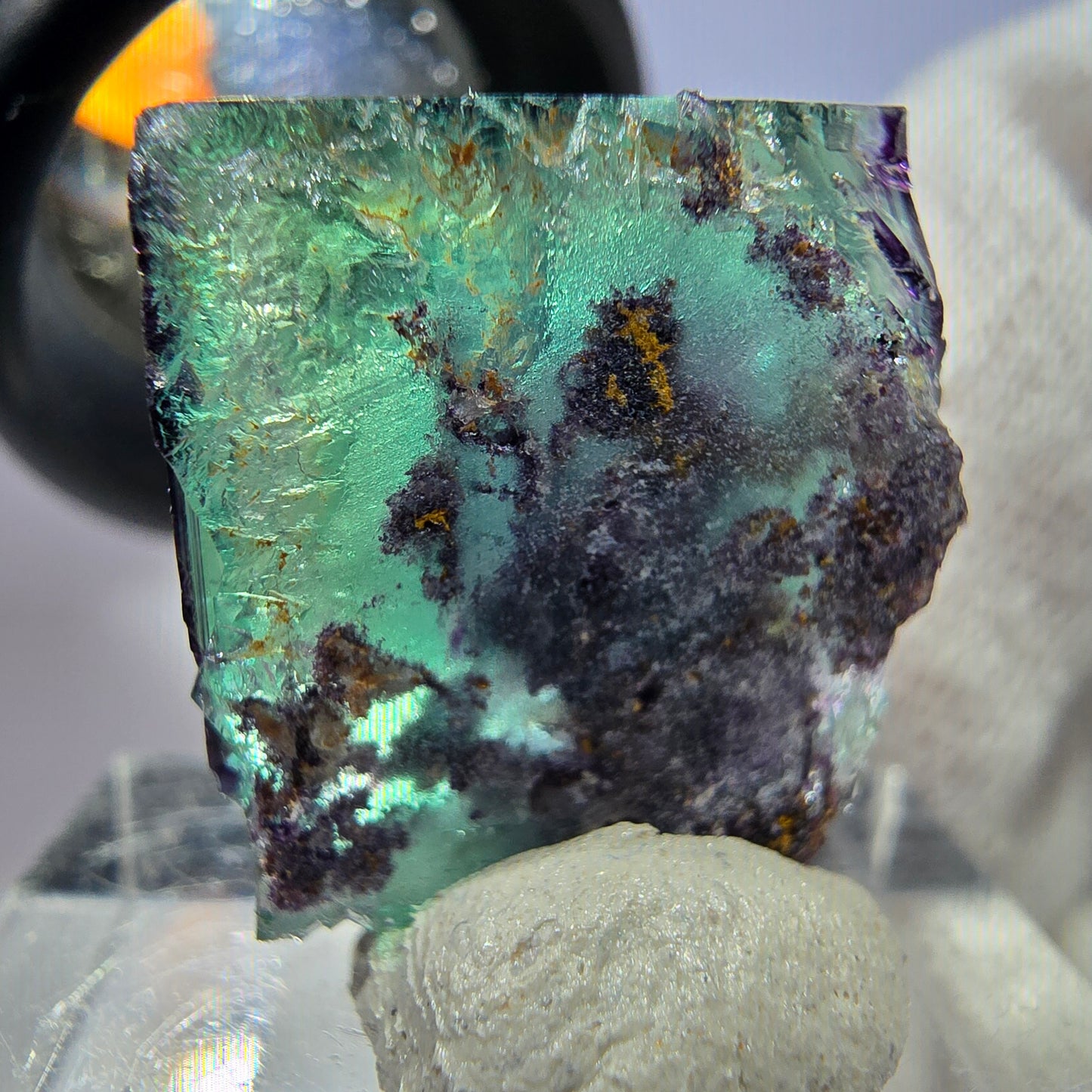 Spécimen rare de cube de fluorite fantôme, vert zonal et violet, Okorusu, Namibie, 24 x 23 x 11 mm 