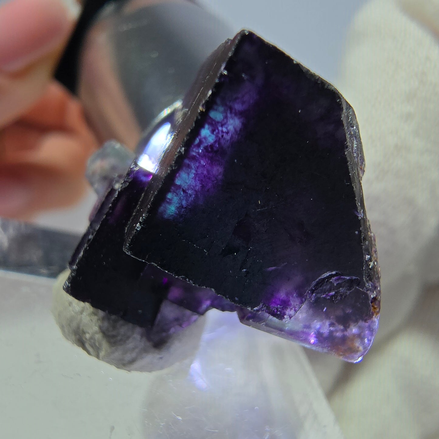 Spécimen rare de cube de fluorite fantôme, vert zonal et violet, Okorusu, Namibie, 24 x 24 x 19 mm 