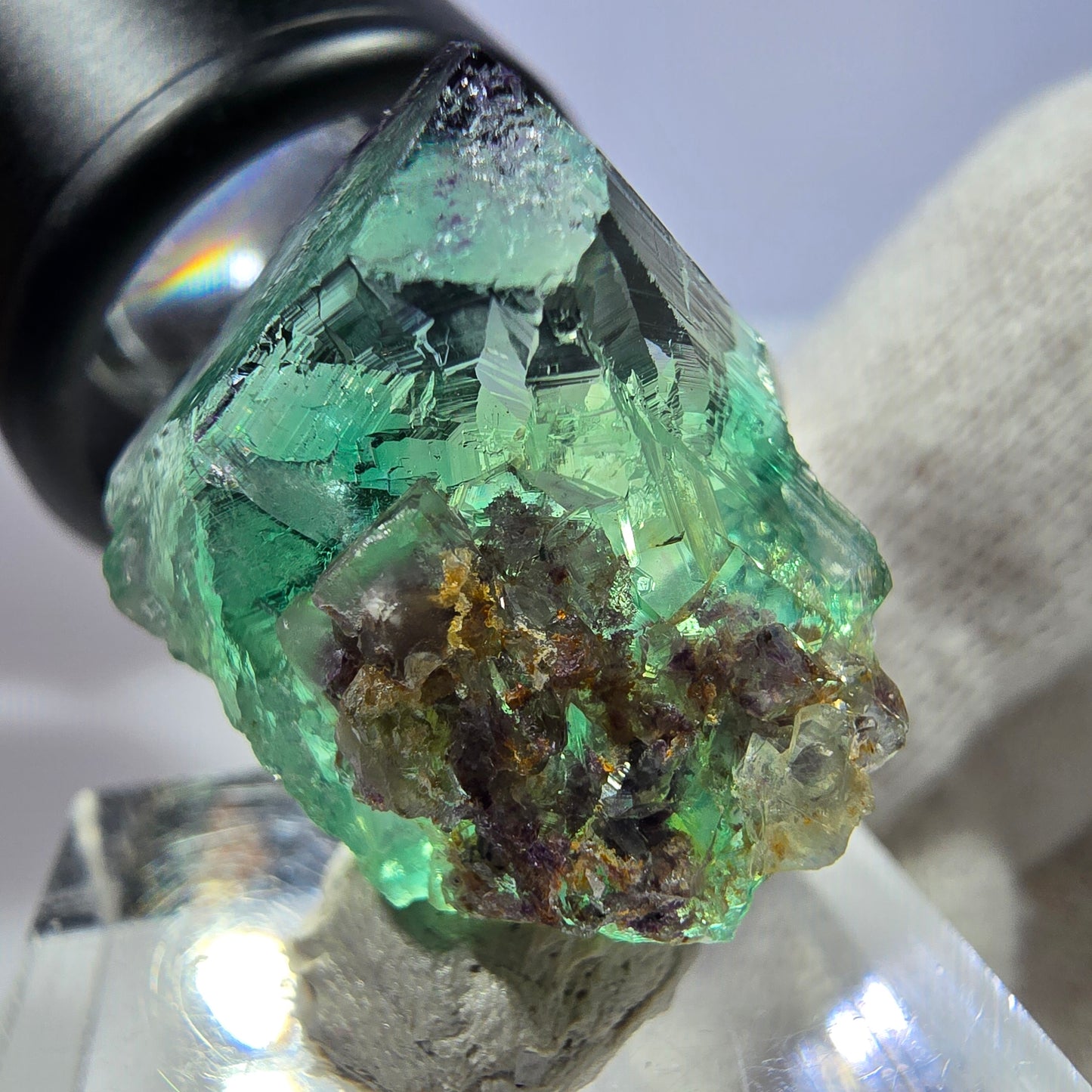 Rare spécimen de cube de fluorite fantôme, vert-violet zonal, Okorusu, Namibie, 26 x 21 x 18 mm 