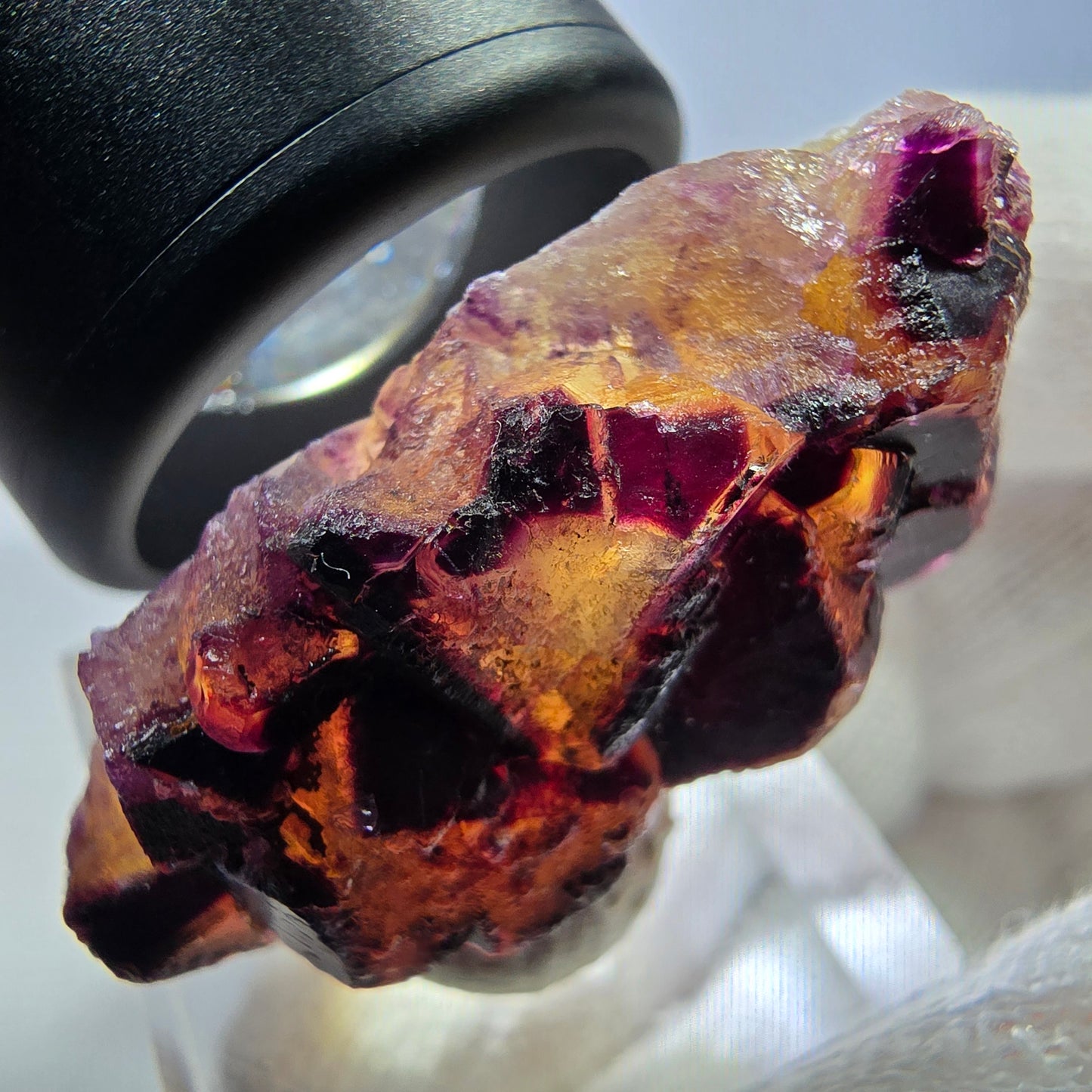 Spécimen rare de cube de fluorite fantôme zonal jaune violet Okorusu, Namibie 40*22*13mm 