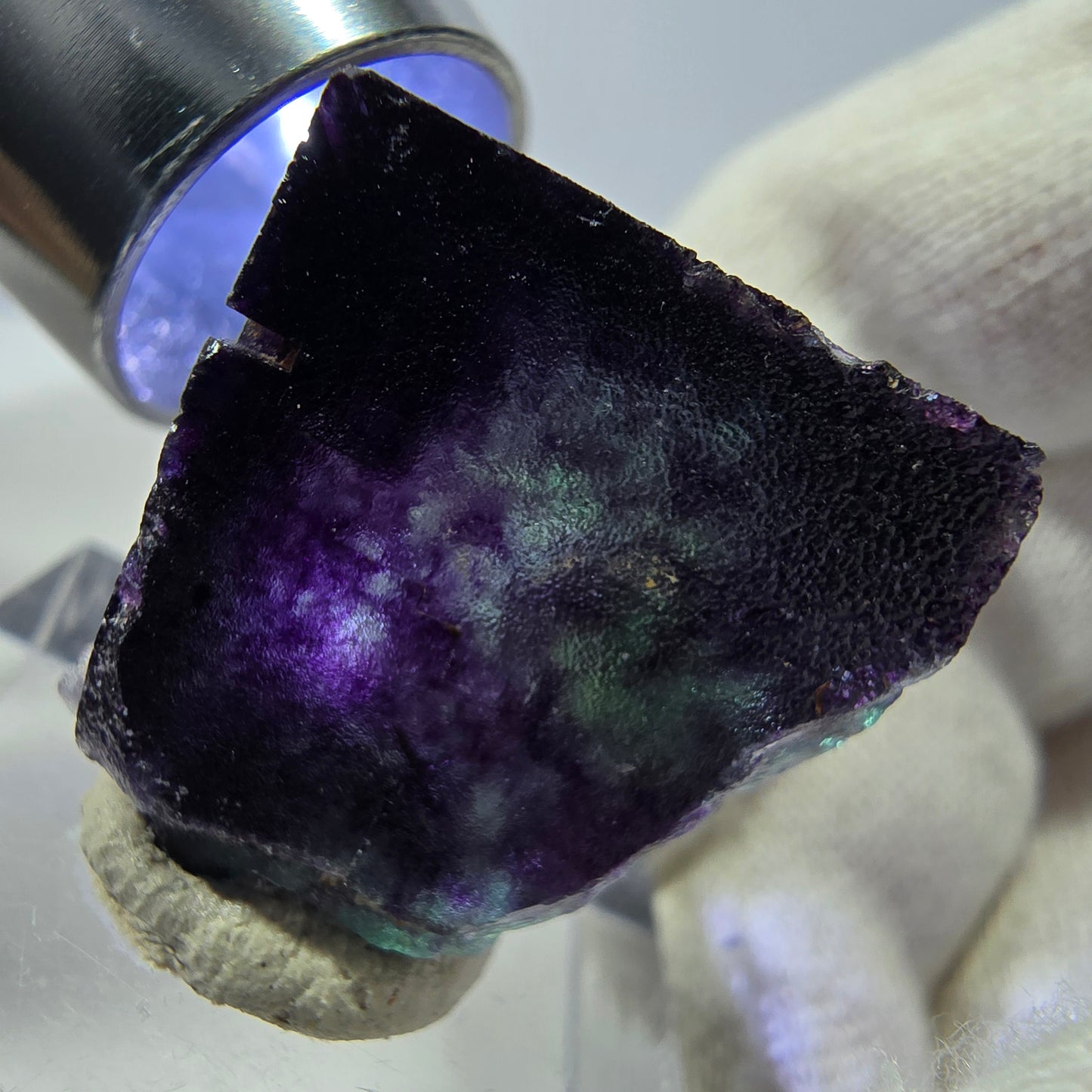 Rare cube de fluorite fantôme, vert violet zonal Okorusu, Namibie 28*21*20 mm 