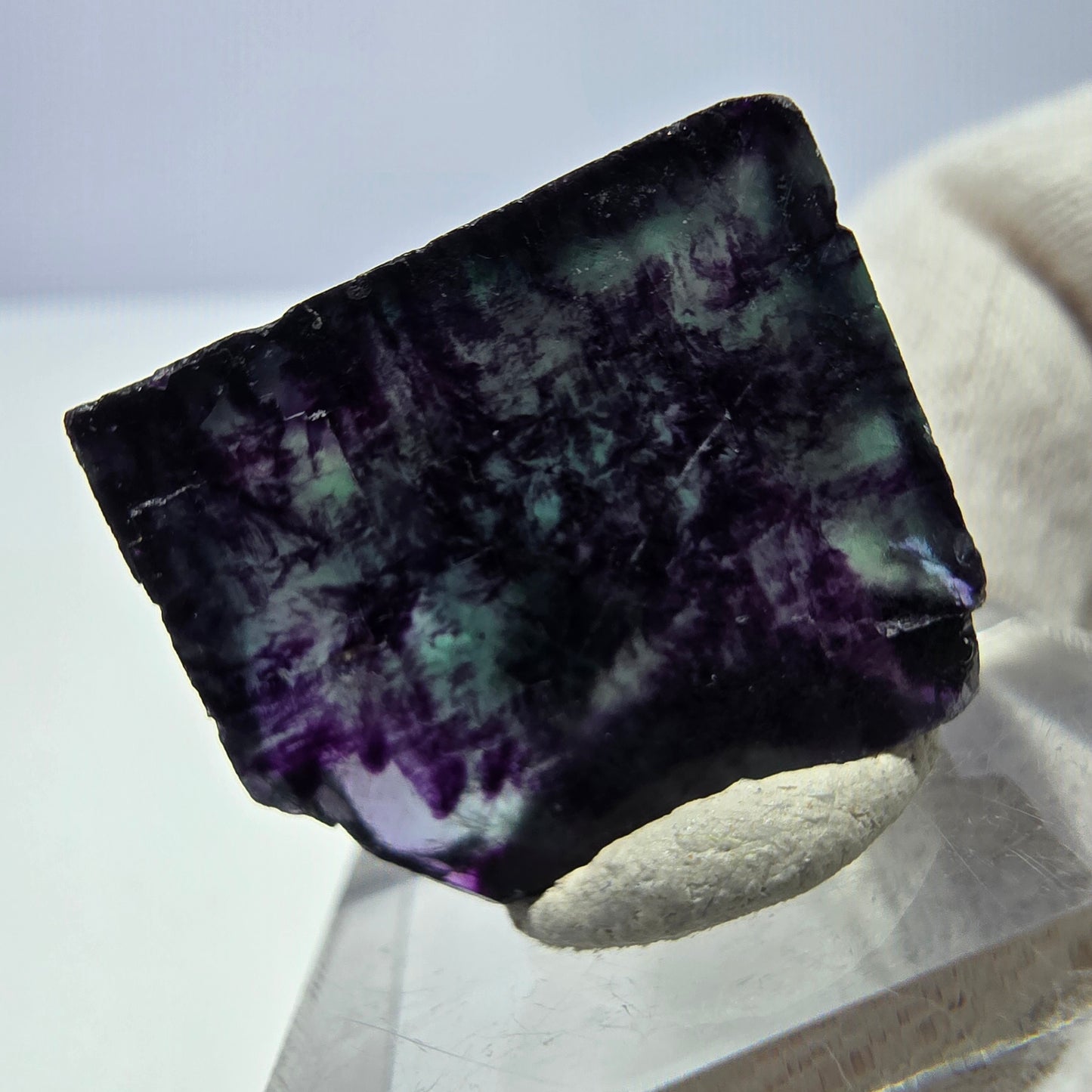 Rare cube de fluorite fantôme, vert violet zonal Okorusu, Namibie 29*25*15 mm 