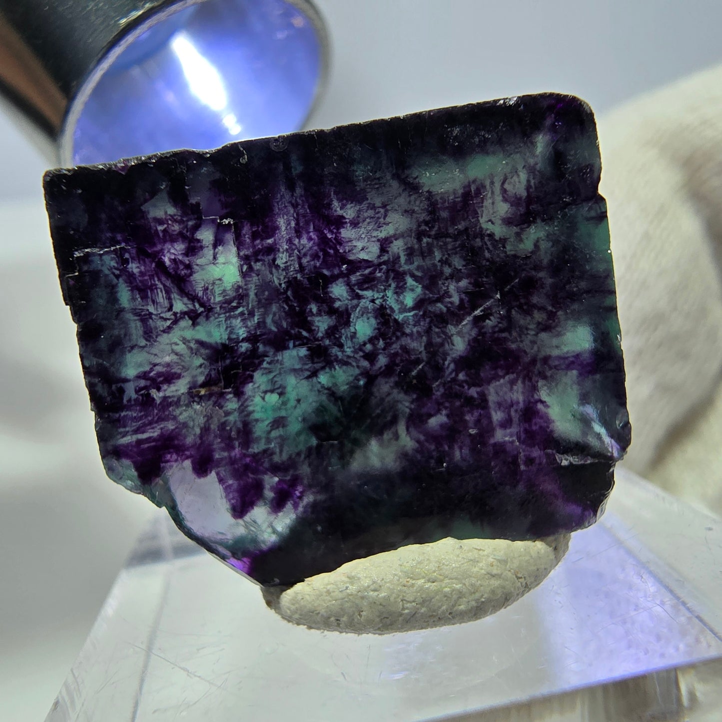 Rare cube de fluorite fantôme, vert violet zonal Okorusu, Namibie 29*25*15 mm 