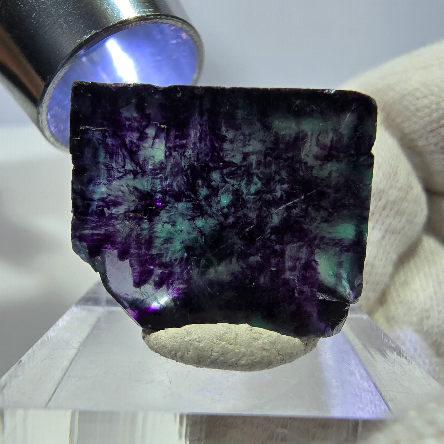 Rare cube de fluorite fantôme, vert violet zonal Okorusu, Namibie 29*25*15 mm 