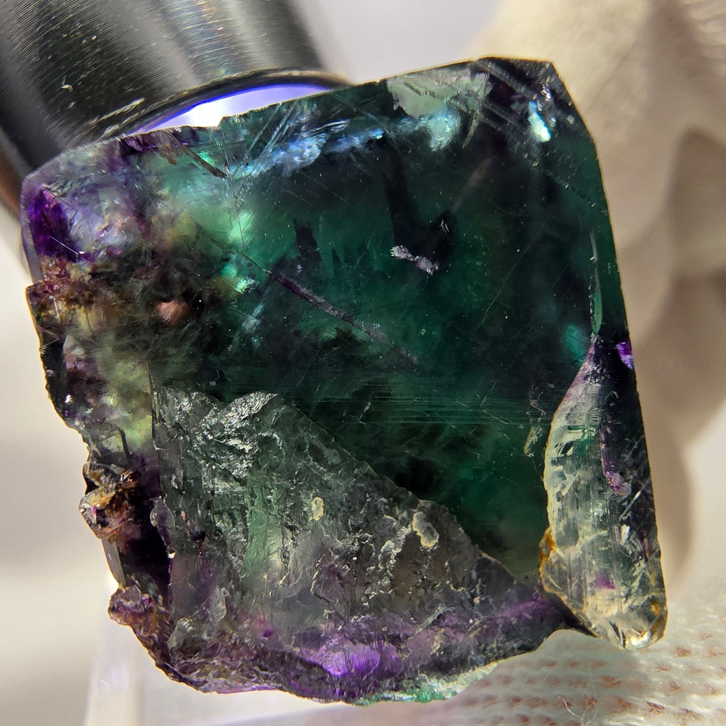 Rare cube de fluorite fantôme, vert violet zonal Okorusu, Namibie 30*27*20mm 