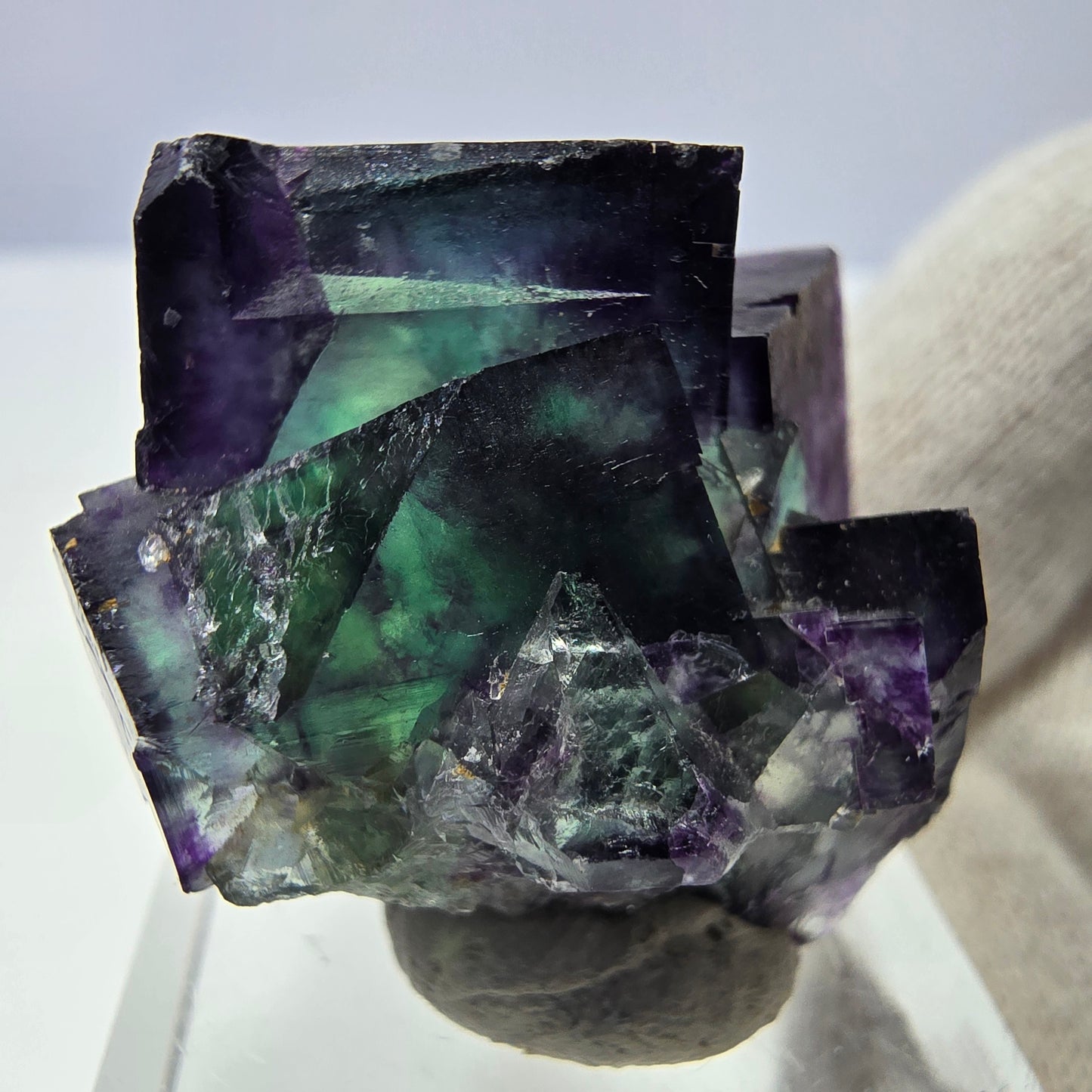Rare spécimen de cube de fluorite fantôme, vert-violet zonal, Okorusu, Namibie, 34 x 31 x 22 mm 