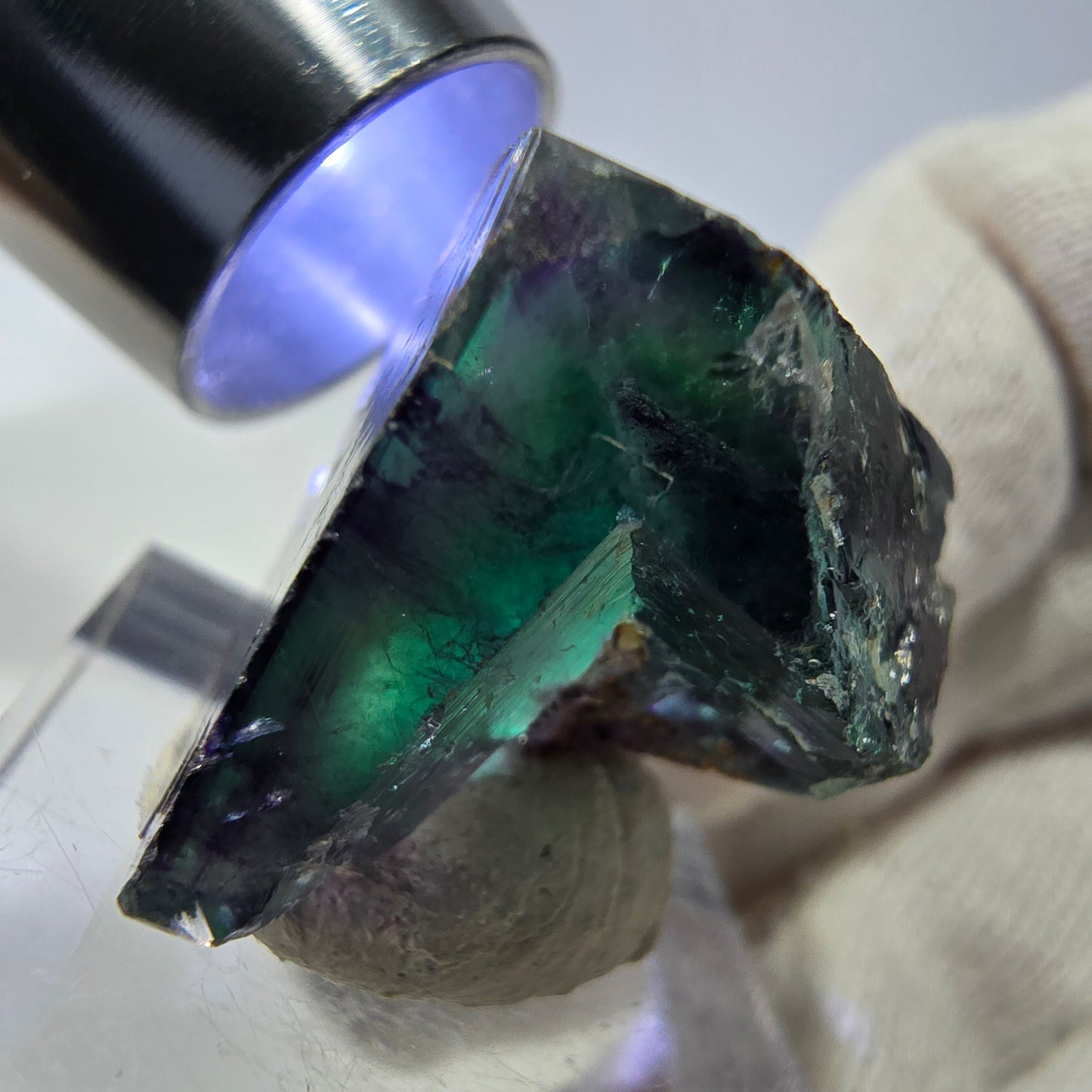 Spécimen rare de cube de fluorite fantôme, vert-violet zonal, Okorusu, Namibie, 33 x 27 x 21 mm 