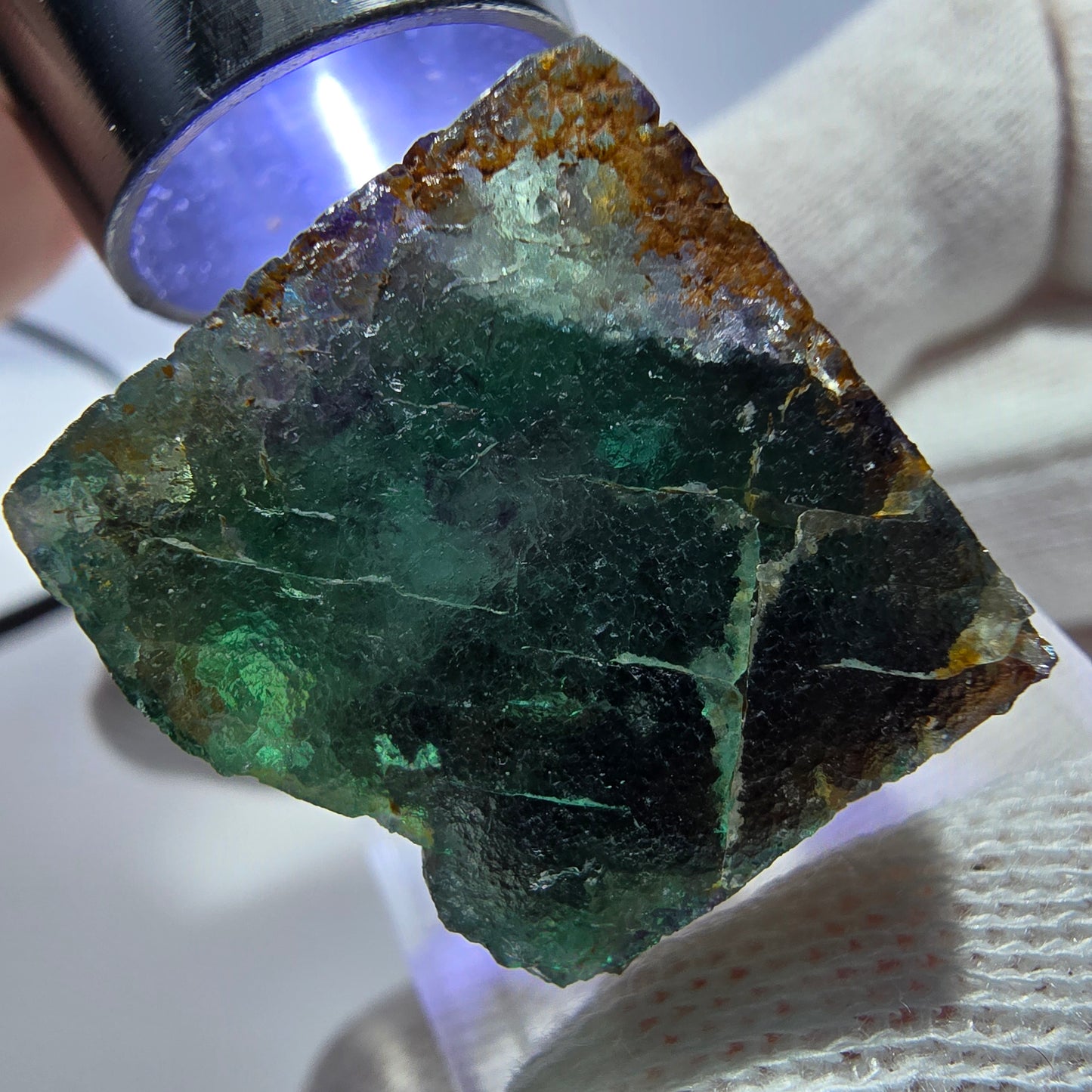 Rare cube de fluorite fantôme zonal, vert violet Okorusu, Namibie 28*25*20mm 