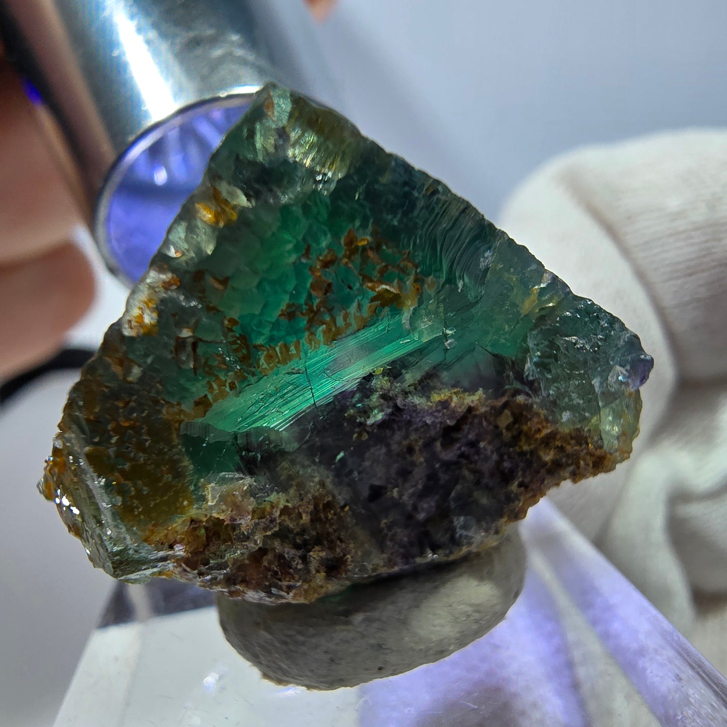 Rare cube de fluorite fantôme zonal, vert violet Okorusu, Namibie 28*25*20mm 