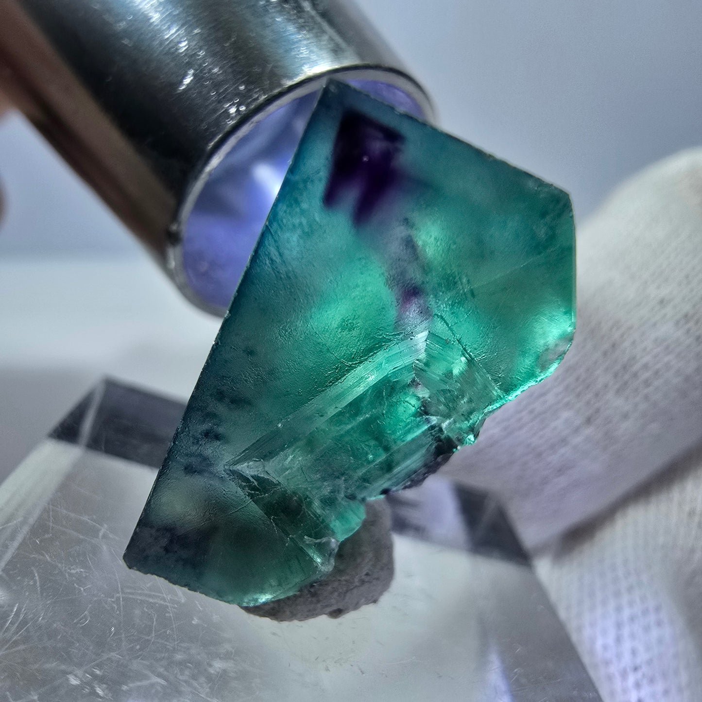 Rare cube de fluorite fantôme zonal, vert violet Okorusu, Namibie 23*21*12mm 