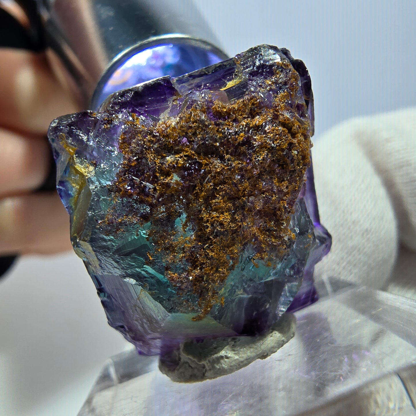 Rare cube de fluorite fantôme zonal, vert violet Okorusu, Namibie 31*29*15mm 