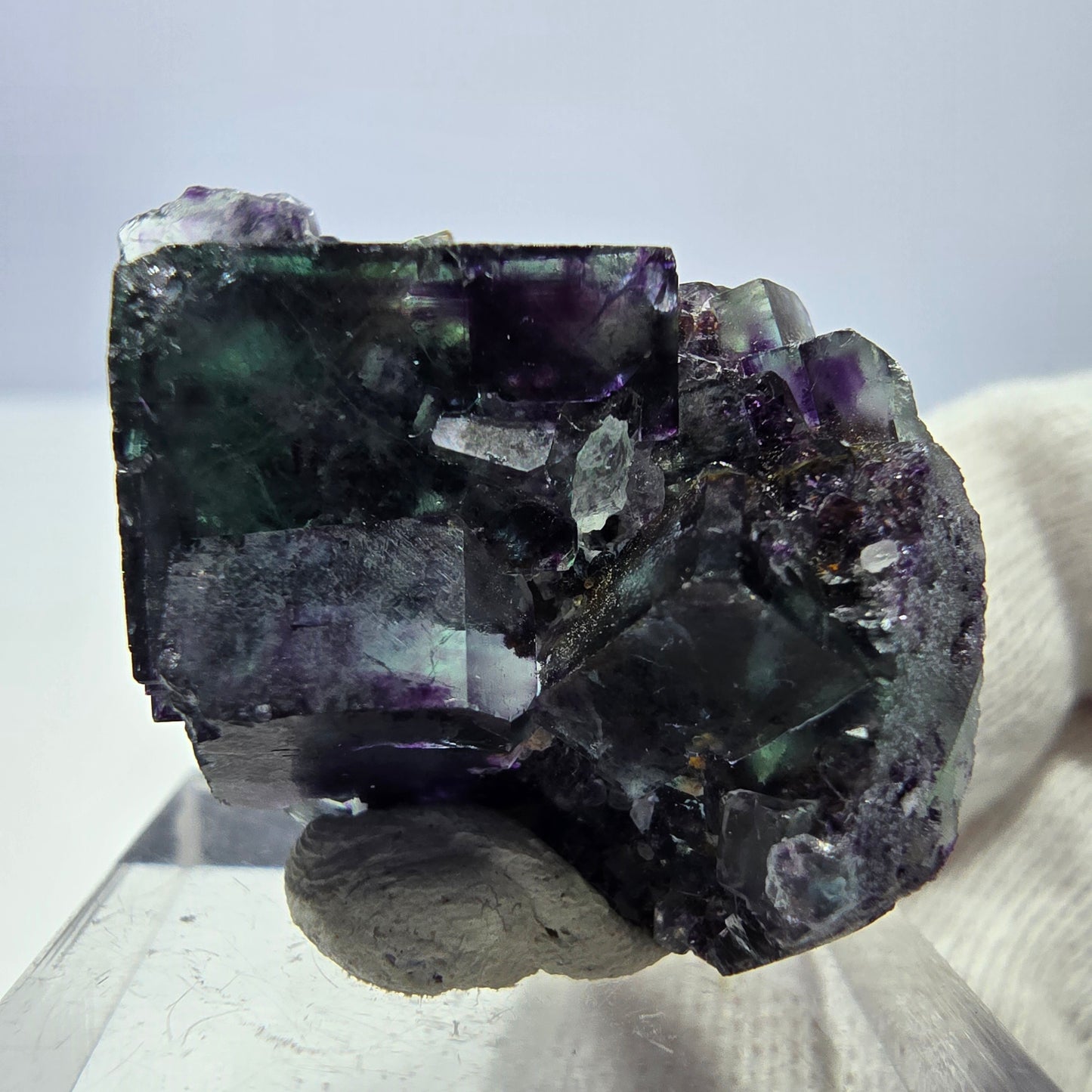 Spécimen zonal de cube de fluorite fantôme, vert violet, Okorusu, Namibie 33 x 22 x 20 mm 