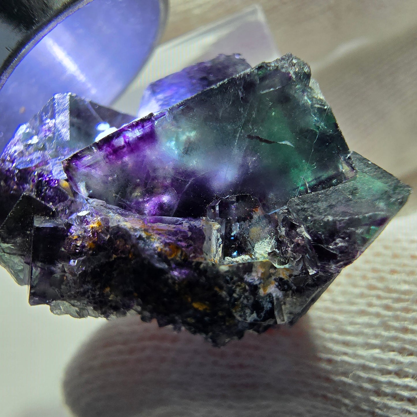 Spécimen zonal de cube de fluorite fantôme, vert violet, Okorusu, Namibie 33 x 22 x 20 mm 