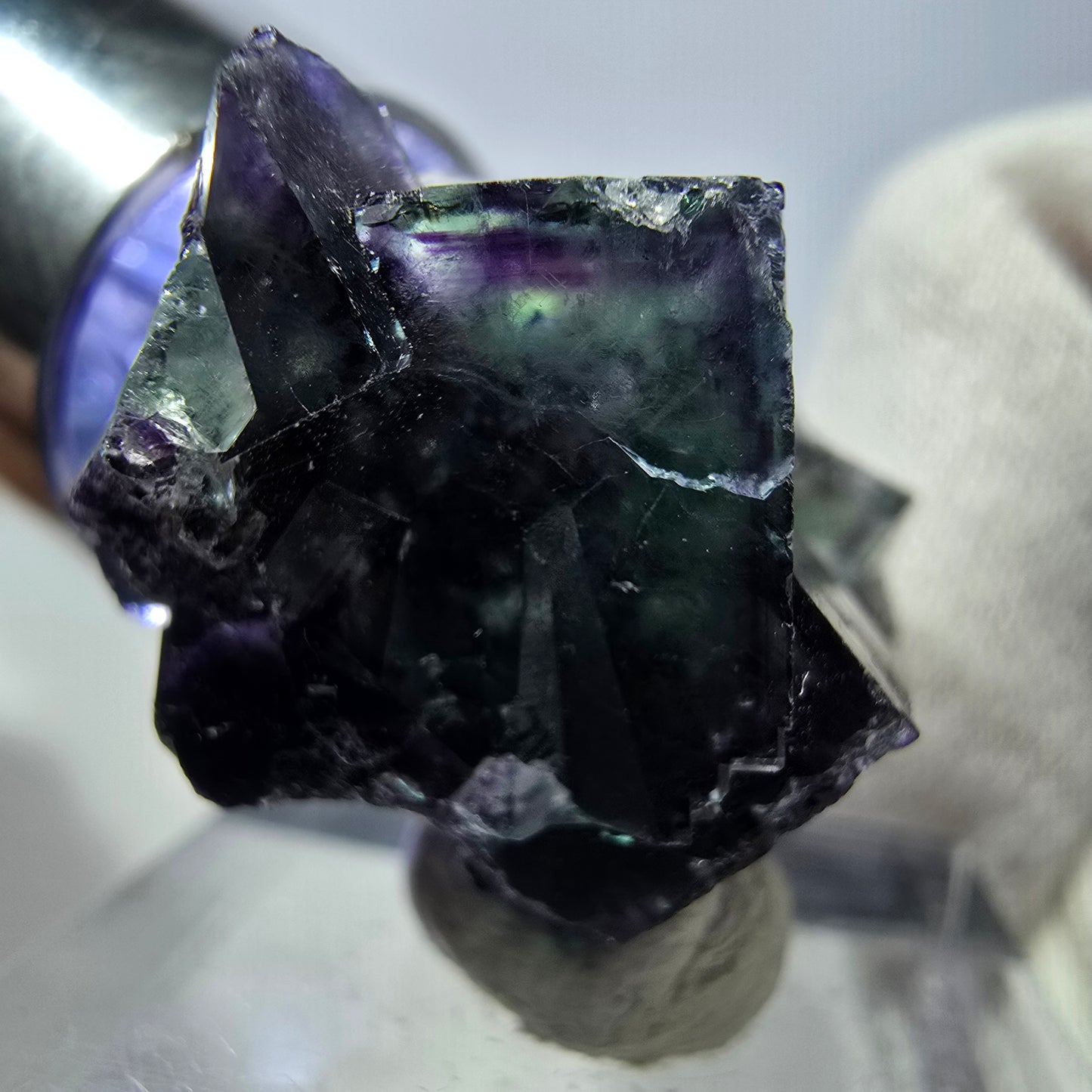 Spécimen zonal de cube de fluorite fantôme, vert violet, Okorusu, Namibie 33 x 22 x 20 mm 