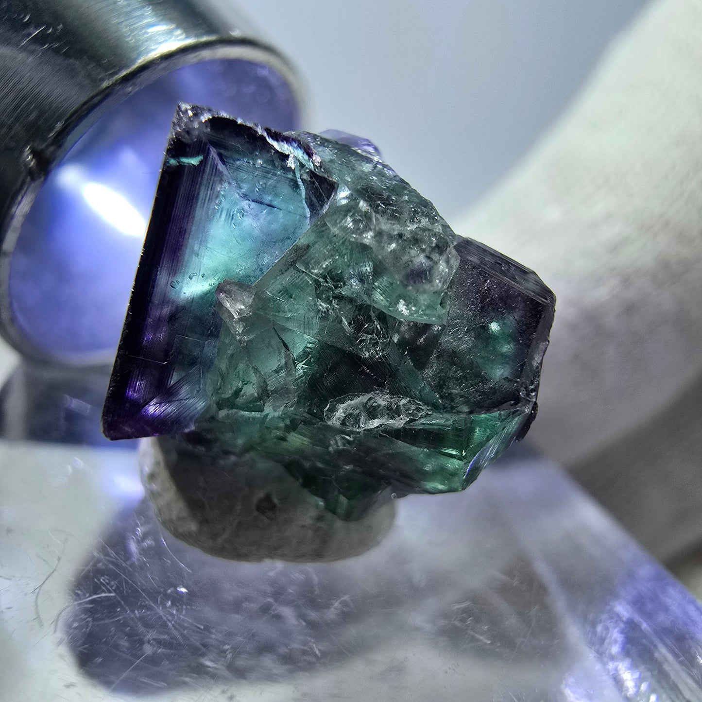 Spécimen de cube de fluorite fantôme zonal, vert violet Okorusu, Namibie 19*15*13mm 