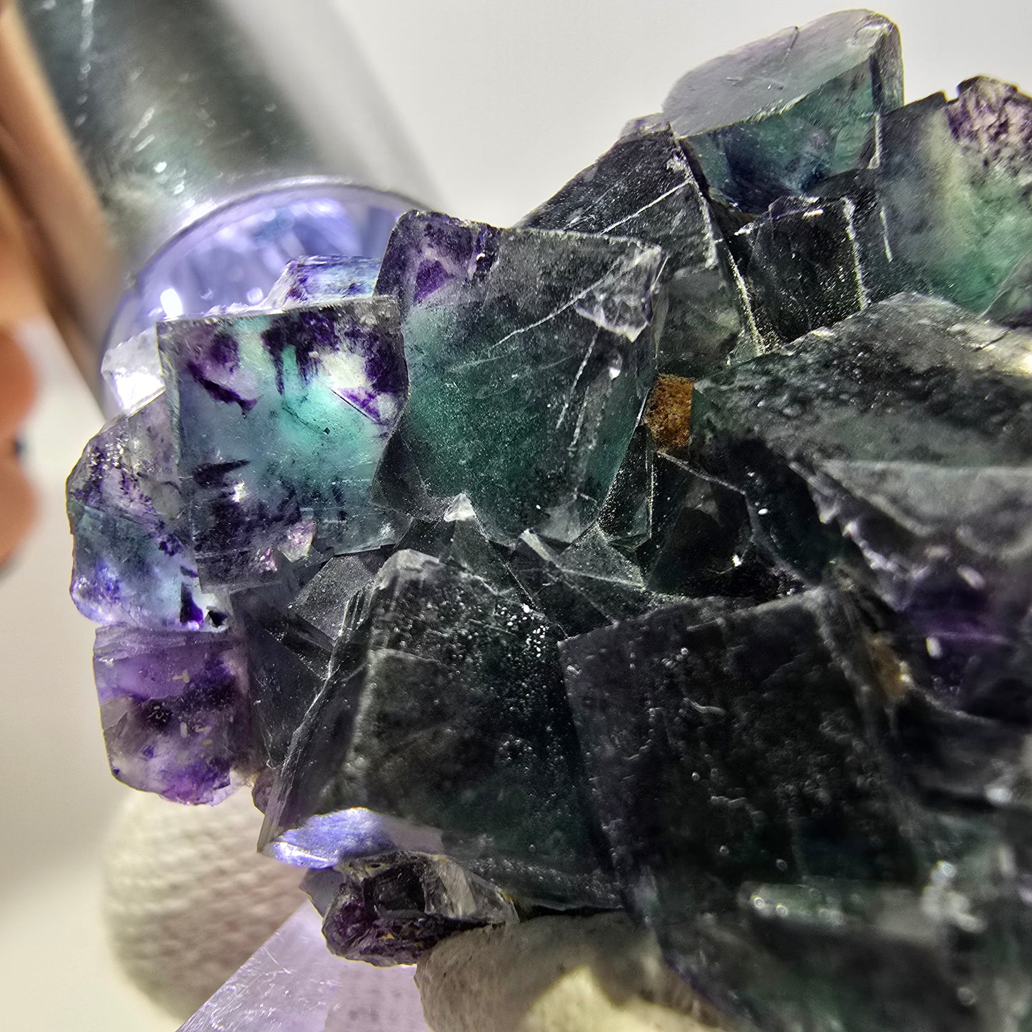 Spécimen zonal de cube de fluorite fantôme, vert violet, Okorusu, Namibie, 41 x 31 x 15 mm 