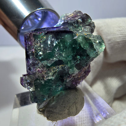 Spécimen zonal de cube de fluorite fantôme, vert violet, Okorusu, Namibie, 34 x 24 x 20 mm 