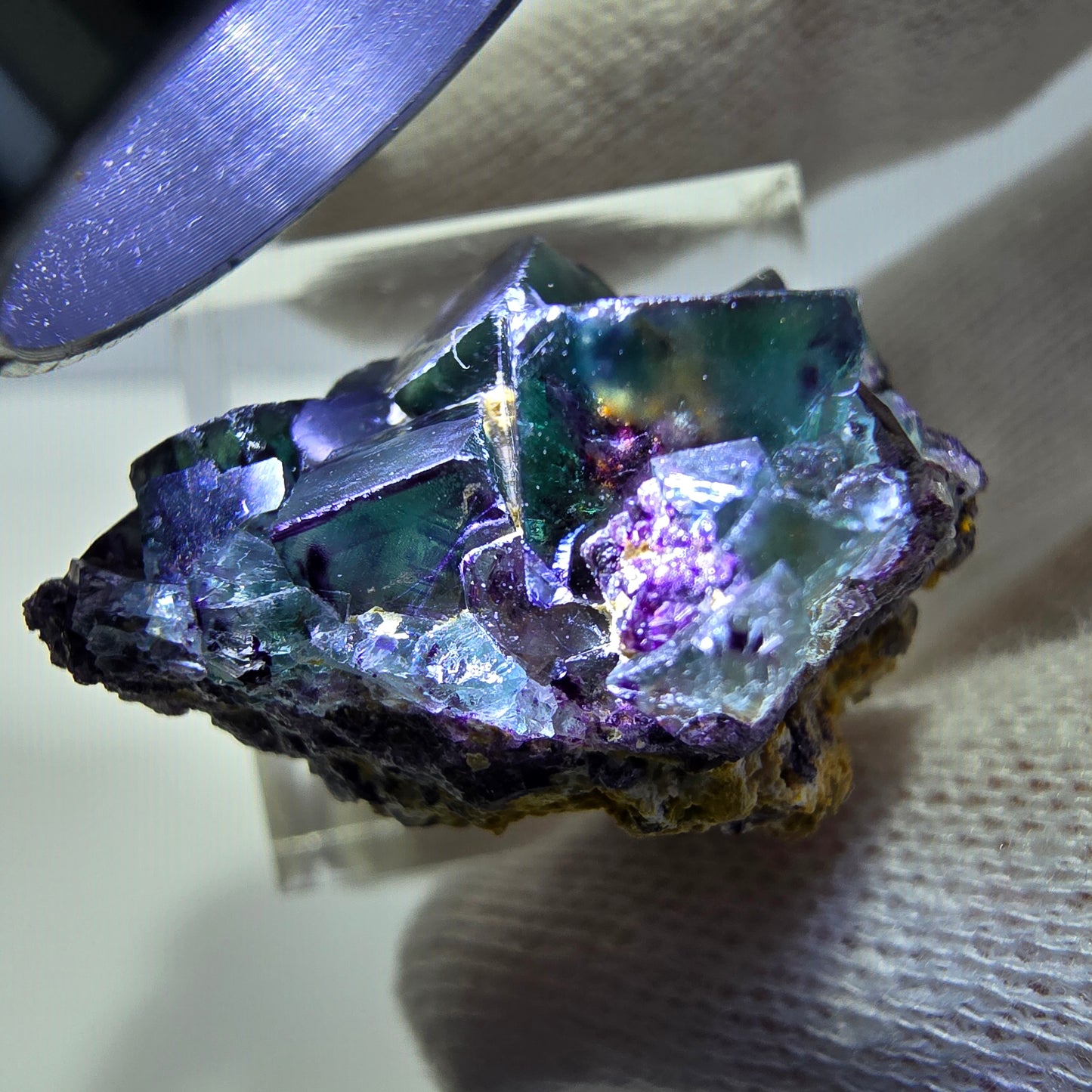 Spécimen zonal de cube de fluorite fantôme, vert violet, Okorusu, Namibie 32 x 30 x 19 mm 
