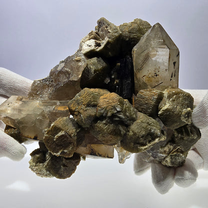 Grand spécimen de tourmaline Schorl, quartz fumé, muscovite et orthose, Erongo, Namibie, 145 x 112 x 80 mm 