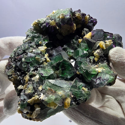 Fluorite fantôme XL, muscovite, hyalite, quartz fumé, tourmaline Schörl, Erongo, Namibie, 107 x 105 x 67 mm 