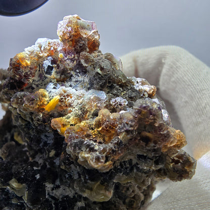 Fluorite fantôme XL, muscovite, hyalite, quartz fumé, tourmaline Schörl, Erongo, Namibie, 100 x 97 x 69 mm 