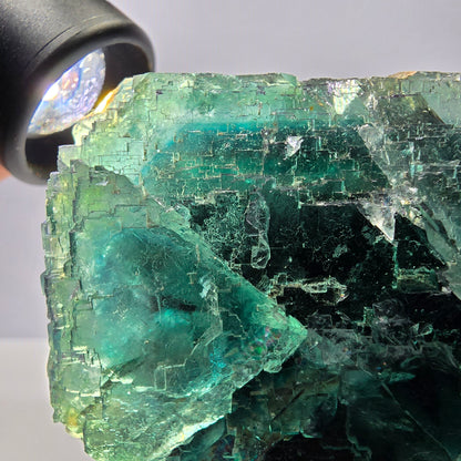 Grand cube de fluorite fantôme étagé, vert-brun, Okorusu, Namibie, 83 x 70 x 45 mm 