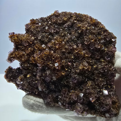 Grand spécimen de cube de fluorite fantôme double face, jaune violet, Okorusu, Namibie, 111 x 89 x 28 mm 