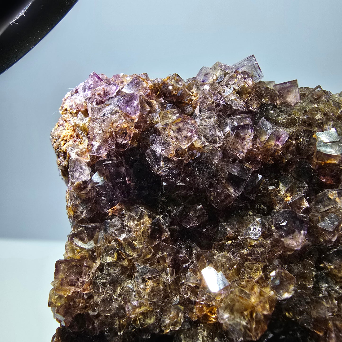 Grand spécimen de cube de fluorite fantôme double face, jaune violet, Okorusu, Namibie, 111 x 89 x 28 mm 