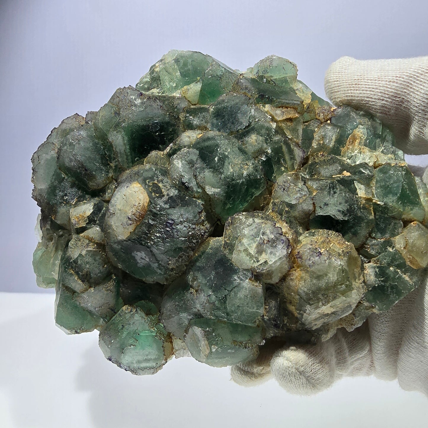 Cube de fluorite fantôme XL hexagonal à gradins zonal Erongo, Namibie 142 x 110 x 41 mm 