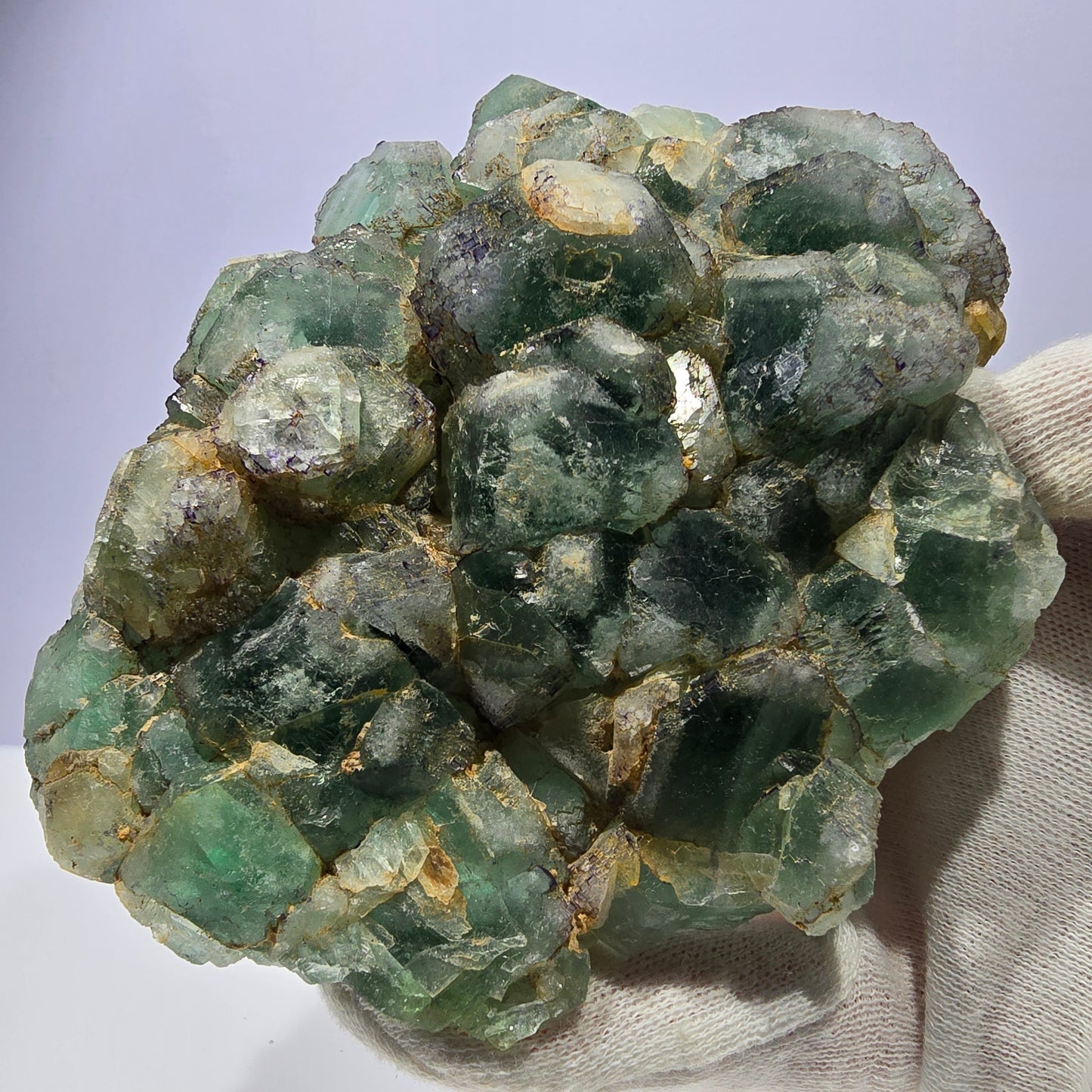 Cube de fluorite fantôme XL hexagonal à gradins zonal Erongo, Namibie 142 x 110 x 41 mm 