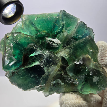 Grand spécimen de cube de fluorite fantôme, vert parqueté Okorusu, Namibie 84*80*40 mm 