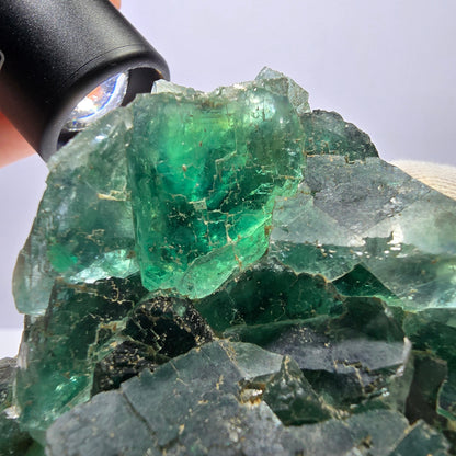 Grand spécimen de cube de fluorite fantôme, vert parqueté Okorusu, Namibie 80*72*49mm 