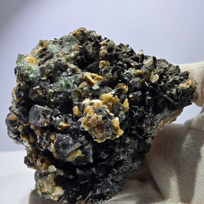 Fluorite fantôme XL, muscovite, hyalite, quartz fumé, tourmaline Schörl, Erongo, Namibie, 132 x 116 x 98 mm 