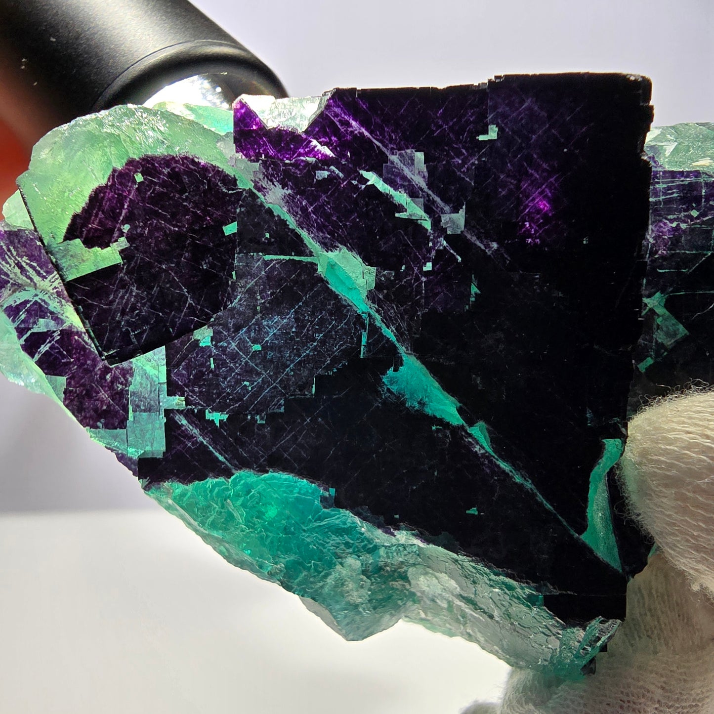 Grand spécimen de cube de fluorite fantôme vert violet zonal 11:11 Angel Pocket, Namibie 103*61*33mm 