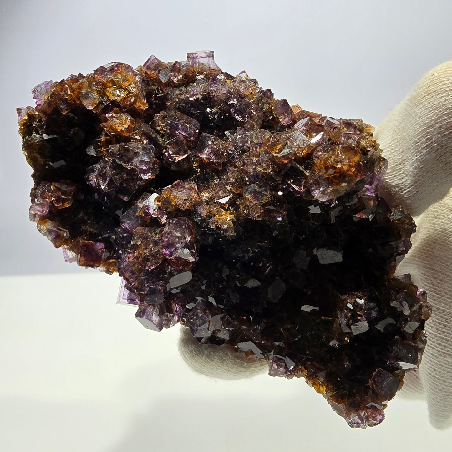 Grand spécimen de cube de fluorite fantôme, vert, jaune, violet, Okorusu, Namibie, 110 x 66 x 50 mm 