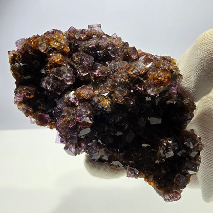 Grand spécimen de cube de fluorite fantôme, vert, jaune, violet, Okorusu, Namibie, 110 x 66 x 50 mm 