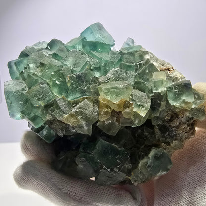 Grand spécimen de cube de fluorite fantôme, parqueté vert, Okorusu, Namibie, 104 x 82 x 43 mm 