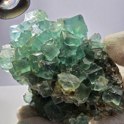 Grand spécimen de cube de fluorite fantôme, parqueté vert, Okorusu, Namibie, 104 x 82 x 43 mm 