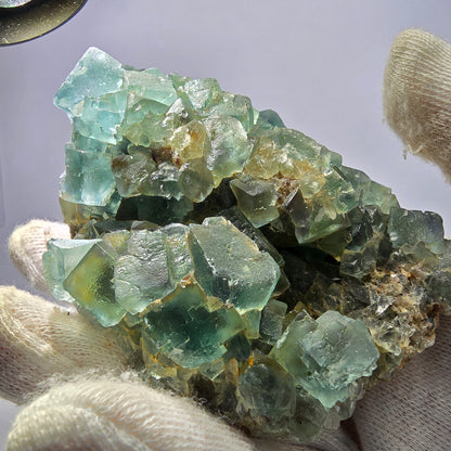 Grand spécimen de cube de fluorite fantôme, parqueté vert, Okorusu, Namibie, 104 x 82 x 43 mm 
