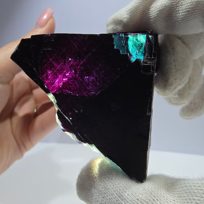 Grand spécimen de cube de fluorite fantôme vert violet zonal 11:11 Angel Pocket, Namibie 73*71*33mm 