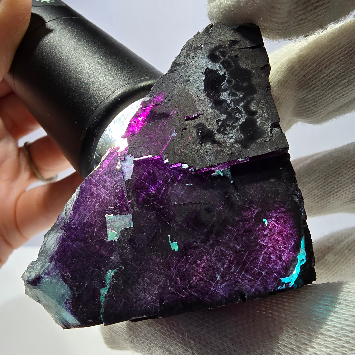 Grand spécimen de cube de fluorite fantôme vert violet zonal 11:11 Angel Pocket, Namibie 73*71*33mm 