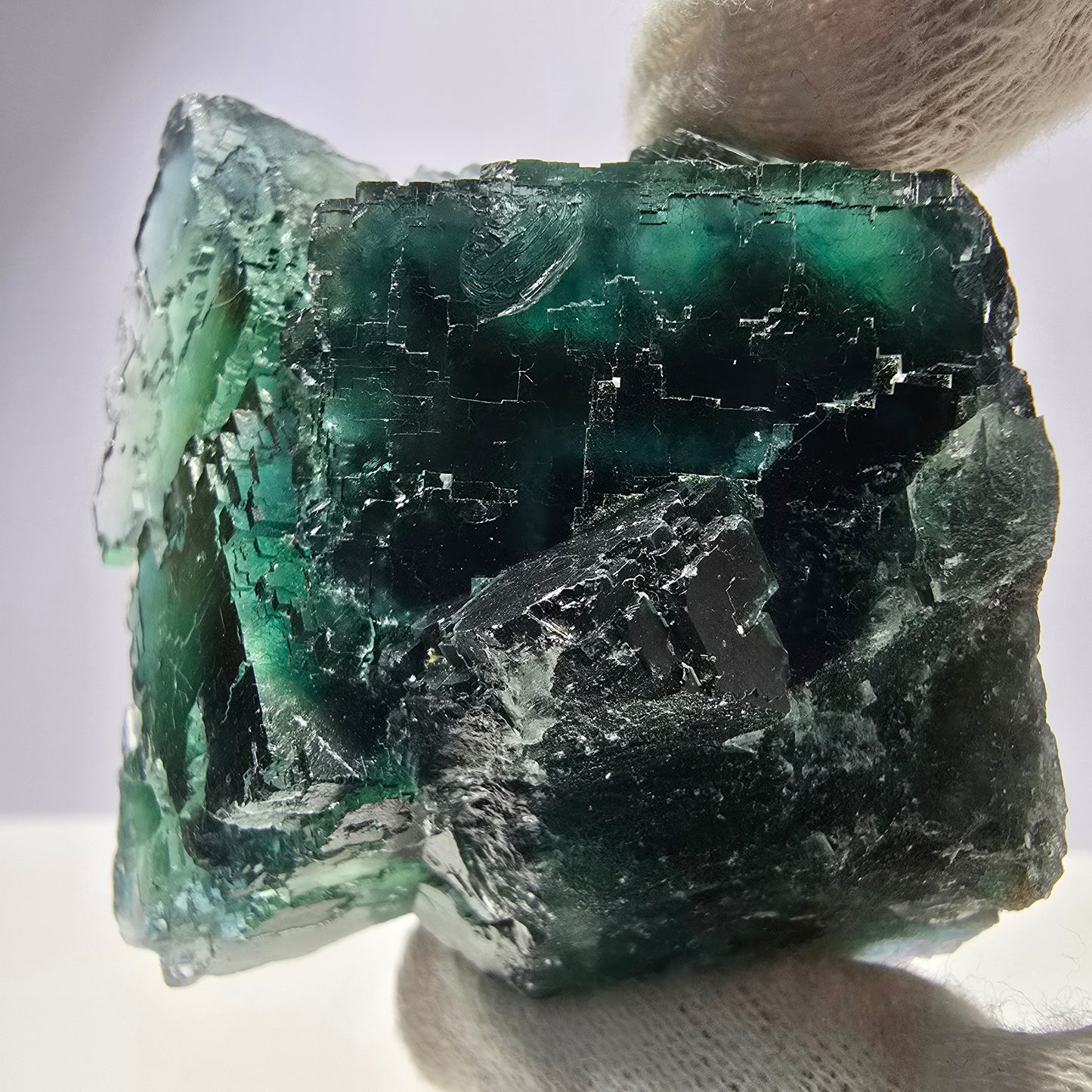 Grand cube de fluorite fantôme à gradins, Okorusu, Namibie, 74 x 65 x 33 mm 