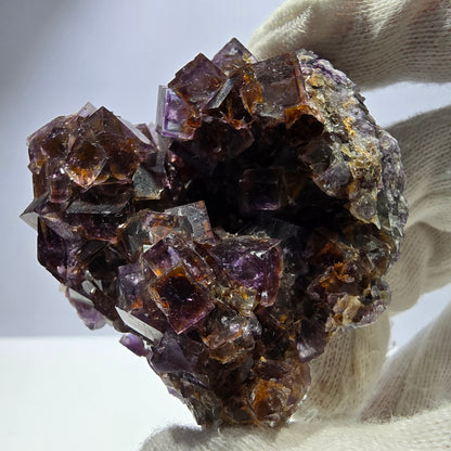 Rare spécimen de cube de fluorite fantôme, violet jaune Okorusu Namibie 63*59*34mm 