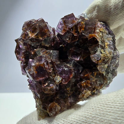 Rare spécimen de cube de fluorite fantôme, violet jaune Okorusu Namibie 63*59*34mm 